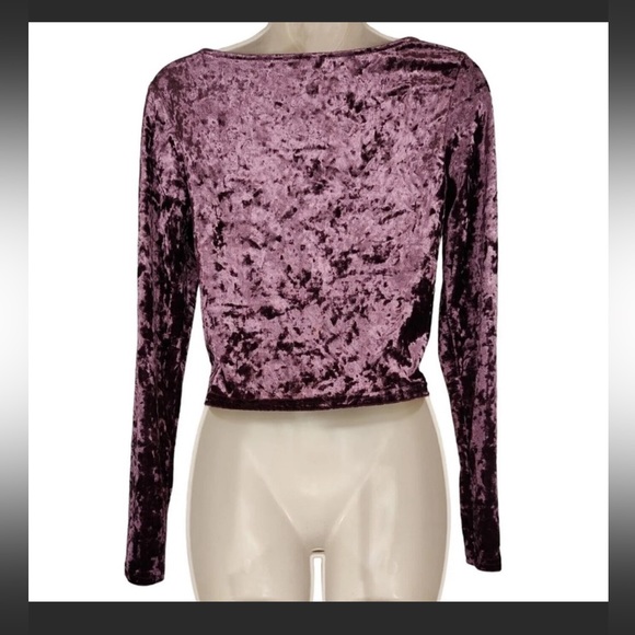 Abound crop top scoop neck women's size a purple long sleeve - Picture 2 of 4